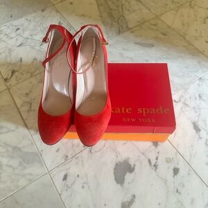 kate spade red suede ankle-strap pumps